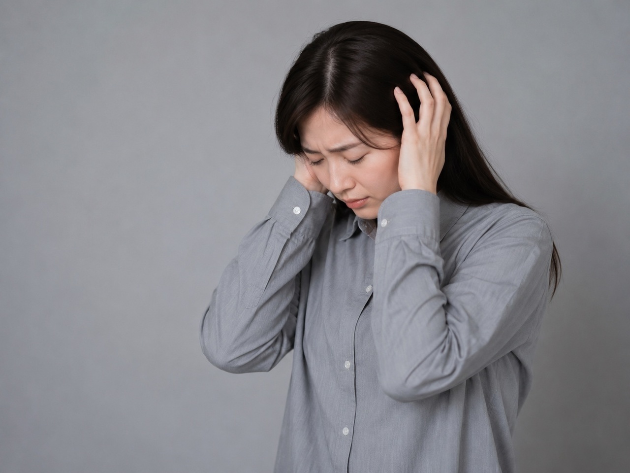 更年期症状でつらそうな女性