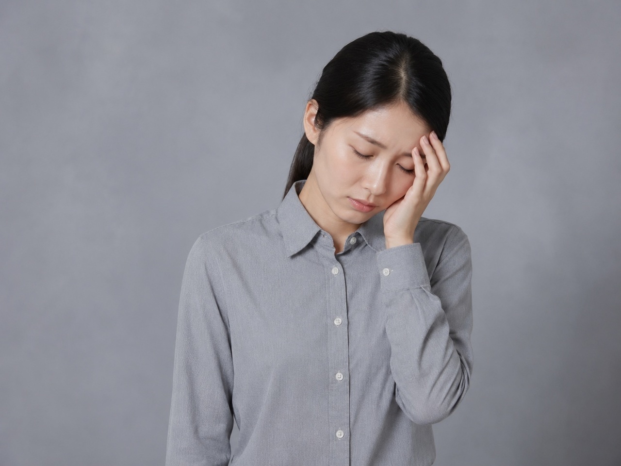 更年期症状でつらそうな女性