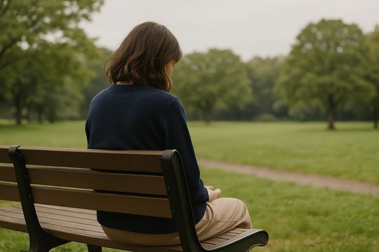 公園のベンチに座る女性
